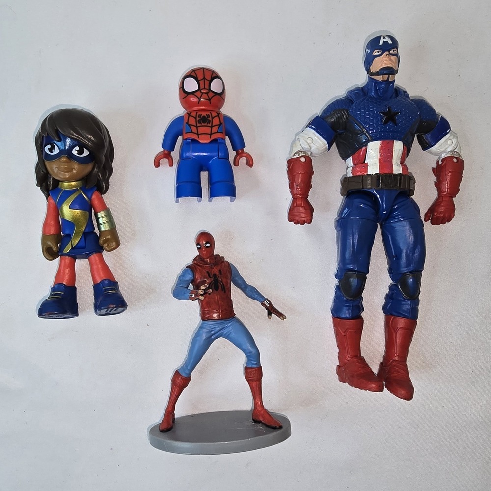 Marvel Super Hero Lot Of 4 Toys Spider-Man X 2, Captain America, Mrs Marvel